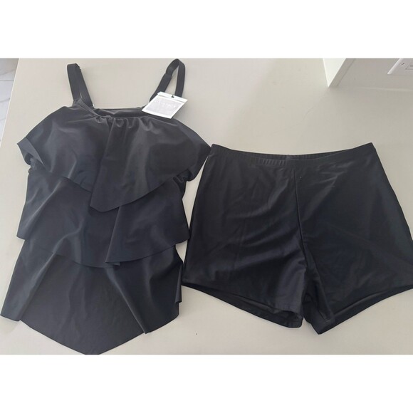 Hanna Nikole 2 Piece Tankini Ruffle Flounce Top High Waist Bottom plus size 16W - Picture 7 of 16
